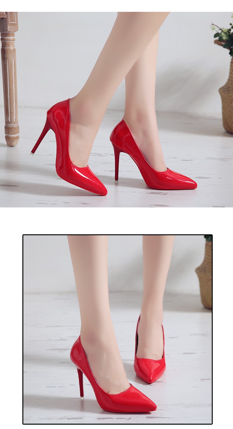 Talons hauts Sexy à la mode de 10cm en cuir verni, chaussures à semelle rouge pour femmes, chaussures simples couleur chair et Banquet de mariage