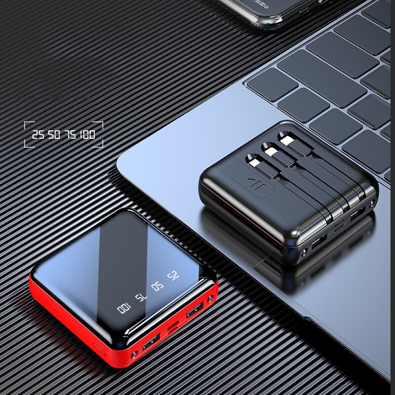 Mini Power Bank avec écran miroir LED, 20000mAh, Power Bank avec câble, pour iPhone 12 11, Samsung, Huawei, Xiaomi