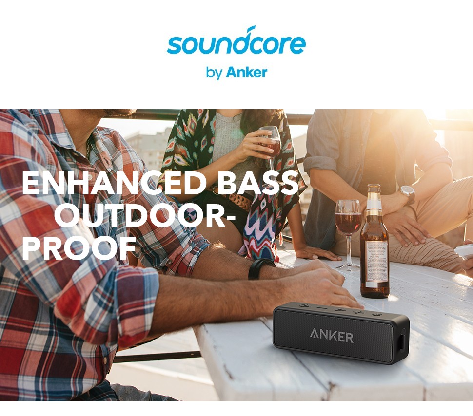 Anker – enceinte portative Soundcore 2, haut-parleur Bluetooth sans fil, meilleures basses, autonomie de 24 heures, portée de 66 pieds, résistance à l'eau IPX7