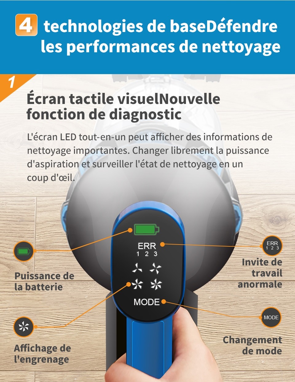 Proscenic – aspirateur sans fil P10/P10 Pro, puissant 23000Pa, écran tactile LED, 3 Modes d'aspiration réglables, batterie amovible